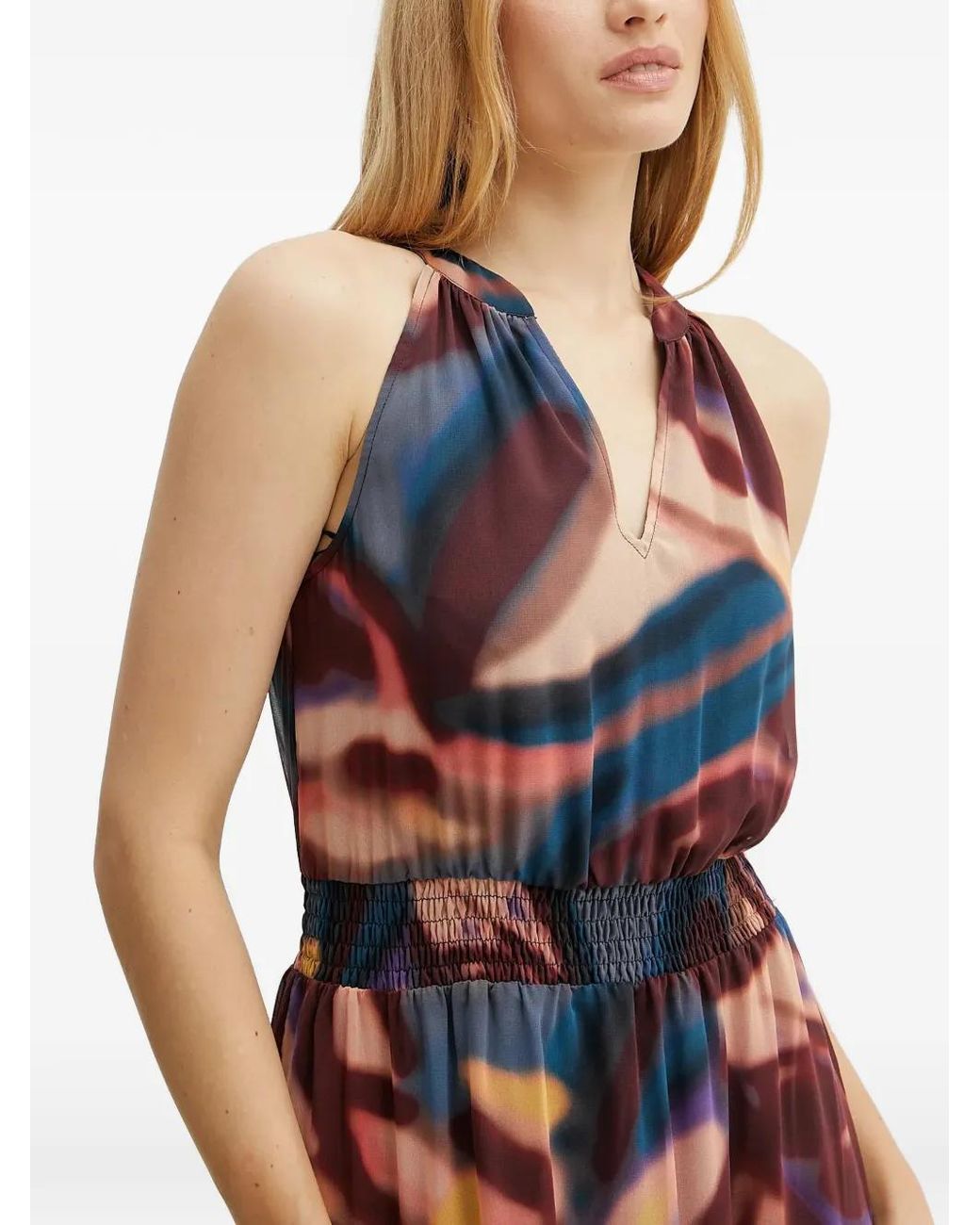 Morgan Red Abstract Halterneck Midi Dress