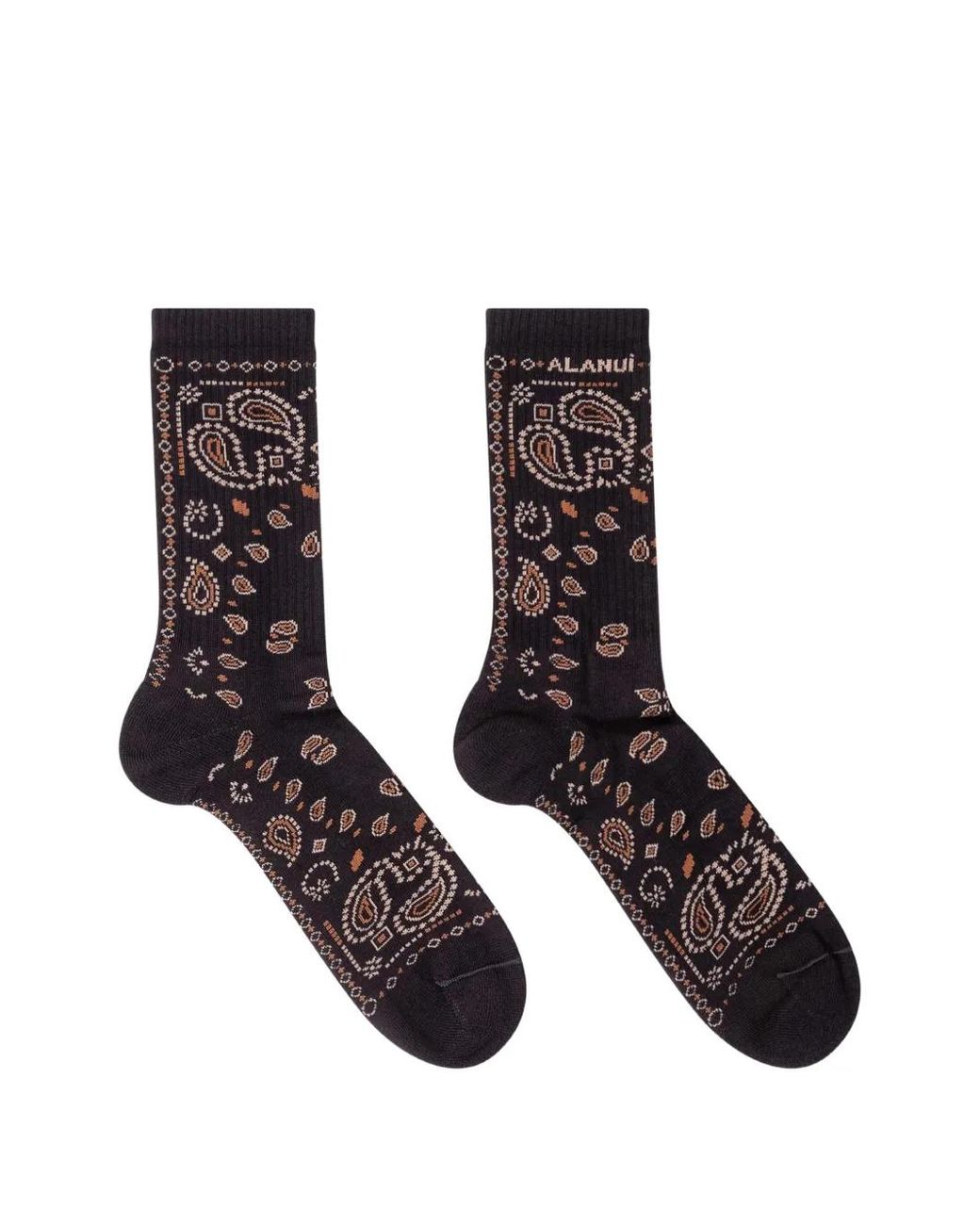 Alanui Black Bandana-Pattern Intarsia-Knit Socks for men