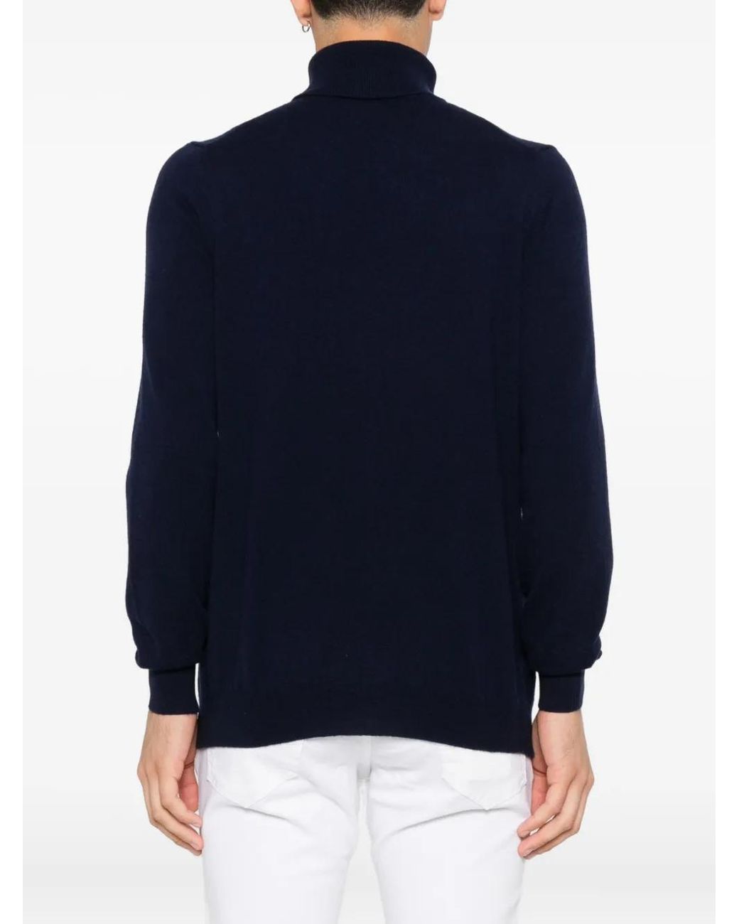 Fedeli Blue Cashmere Roll-Neck Sweater for men
