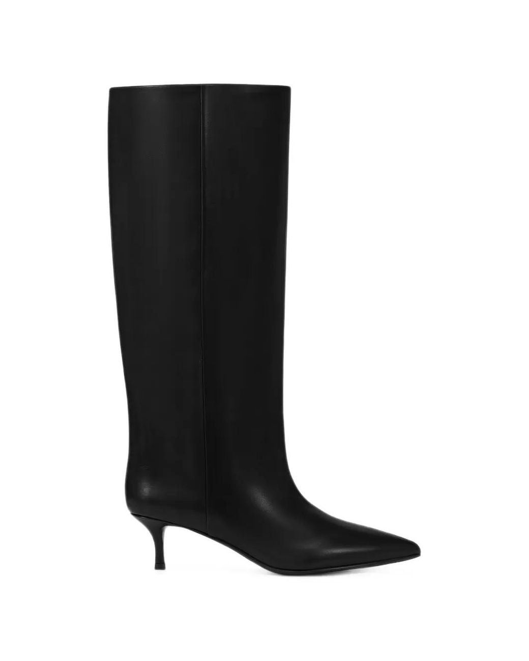 POTAMY Black Point-Toe Knee-High Boots