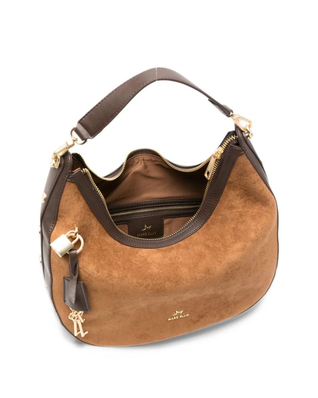 Marc Ellis Brown Sindy Key Stud-Embellished Suede Shoulder Bag
