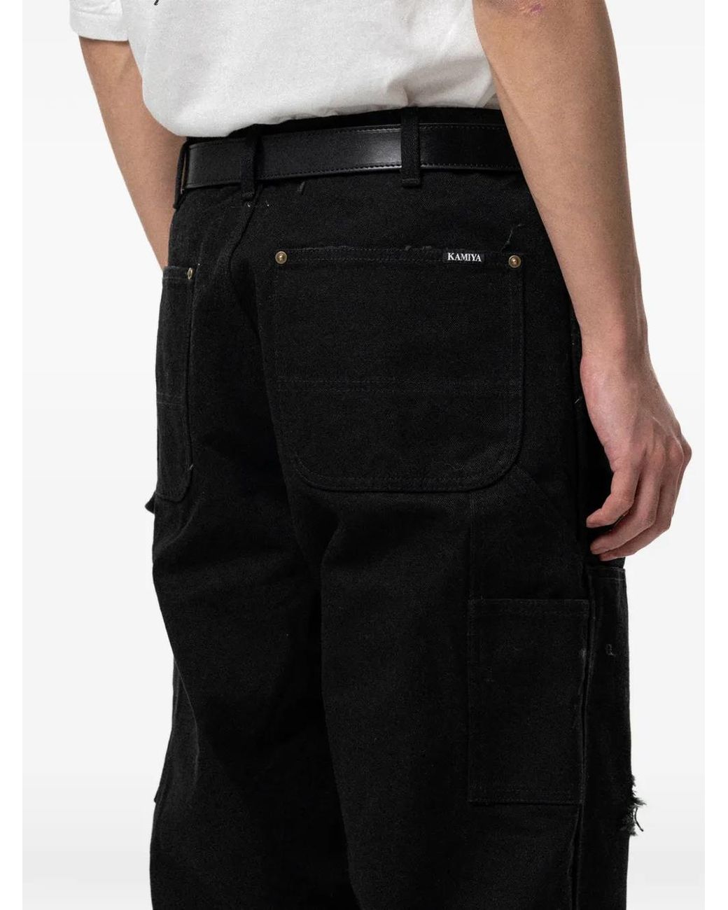 KAMIYA Black Boro Distressed Trousers for men