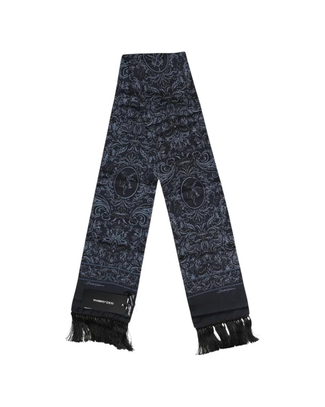 Dolce & Gabbana Blue Paisley-Print Fringed Scarf