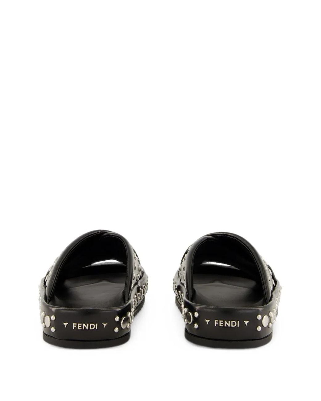 Fendi Black Stud-Embellished Crossover-Strap Slides