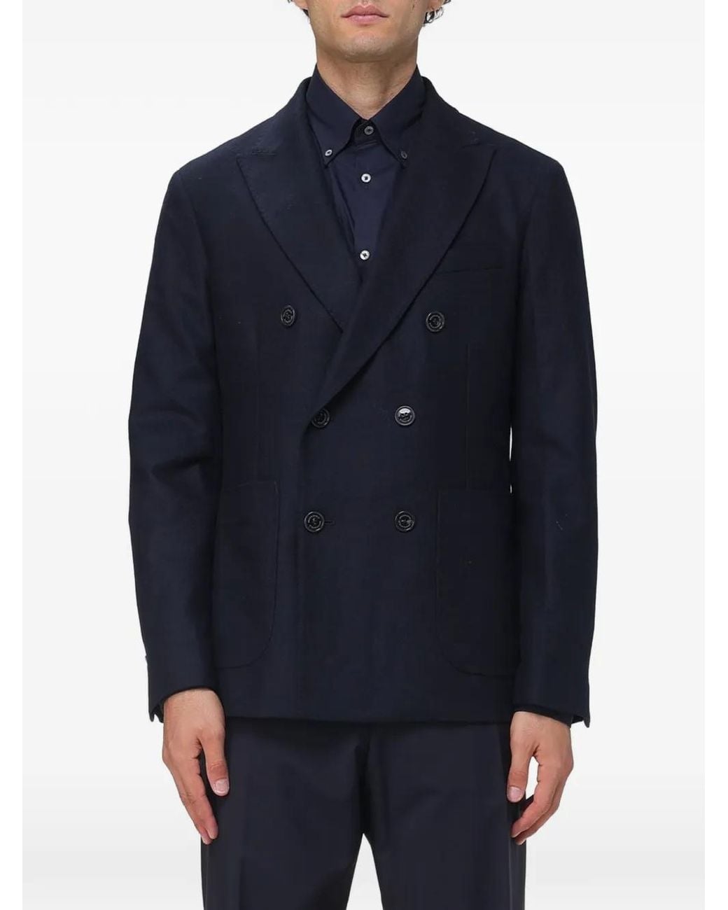 Brooksfield Blue Manteau En Laine À Boutonnière Croisée for men
