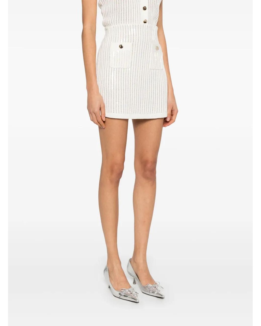 Self-Portrait White Sequin Mini Skirt