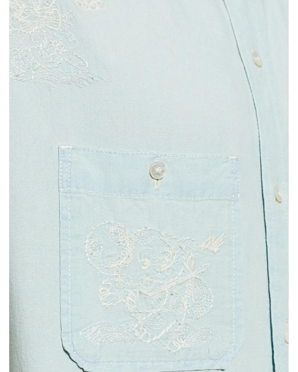 KENZO Blue Embroidered Short-Sleeve Shirt for men