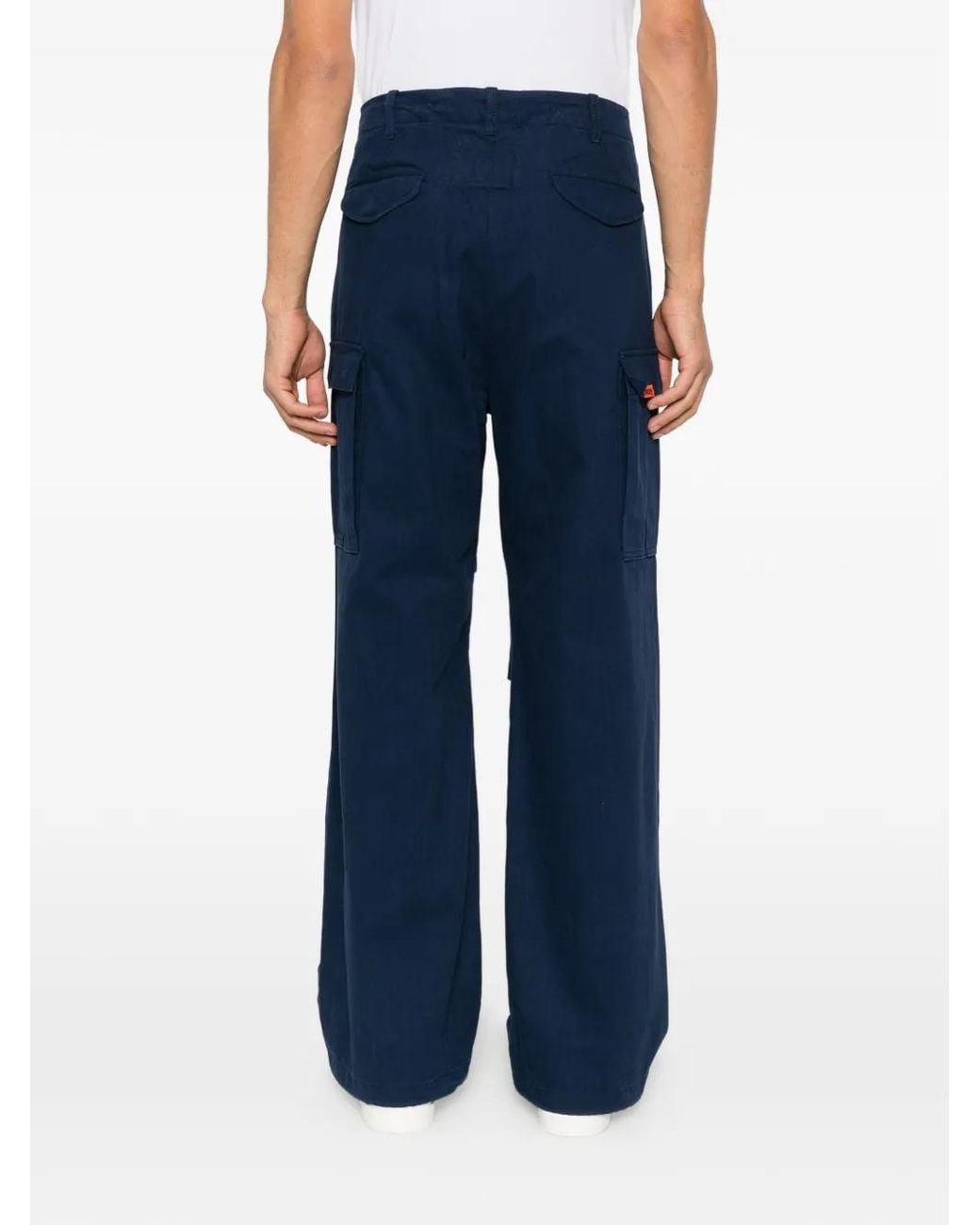 Universal Overall Blue Cargo-Pockets Wide-Leg Trousers for men