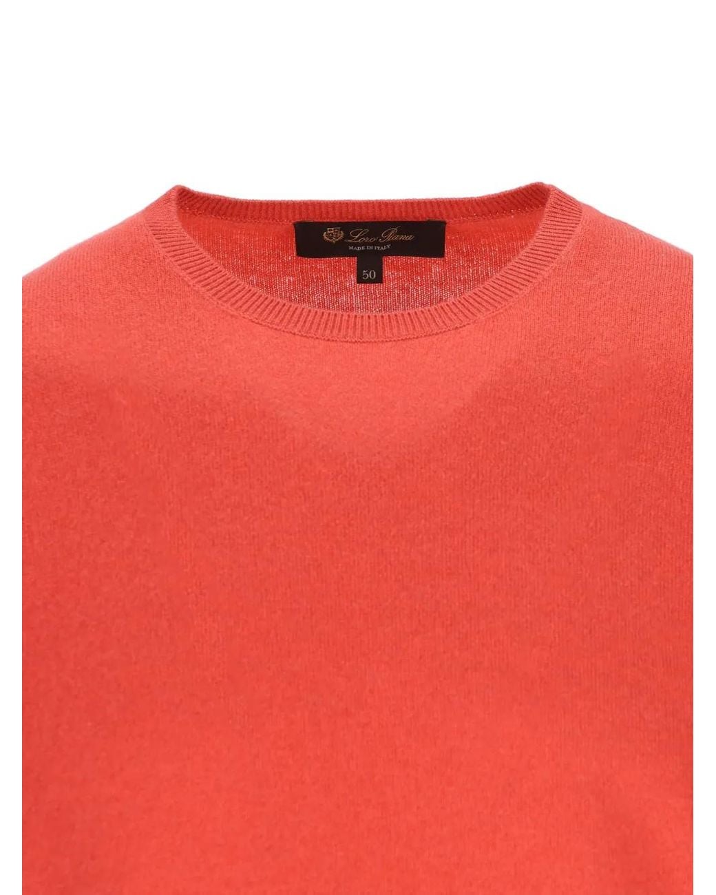Loro Piana Red Ribbed Crew Neck Sweater for men