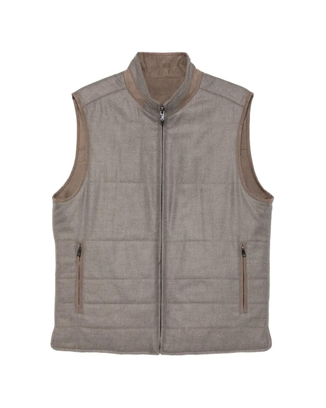 Corneliani Gray Quilted-Design Herringbone-Pattern Gilet for men
