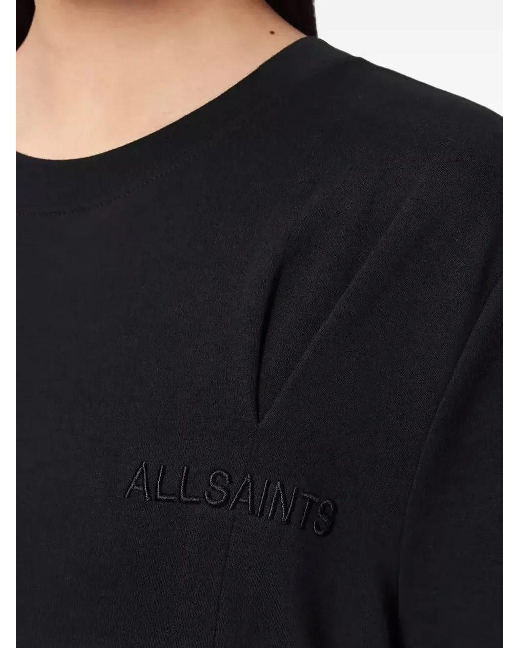 AllSaints Black Pleated Logo-Embroidered T-Shirt