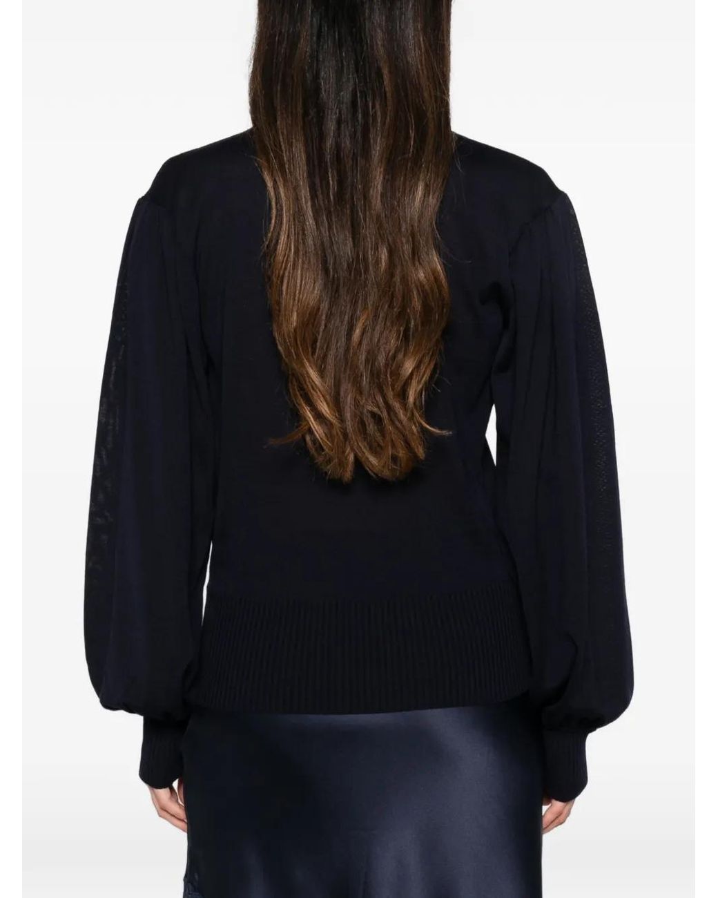Liviana Conti Blue Pull À Col Montant Et Manches Bouffantes