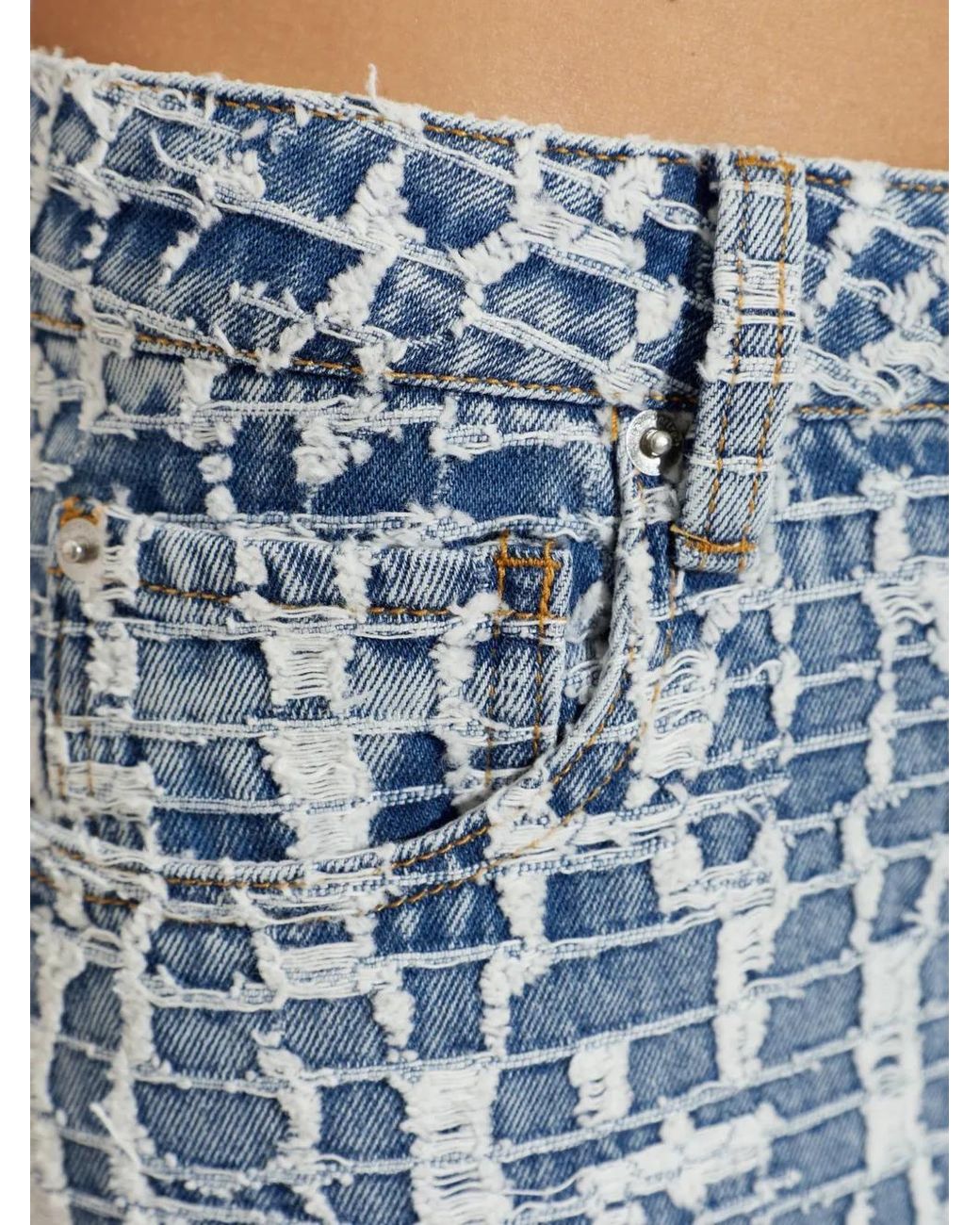 Self-Portrait Blue Textured Wide-Leg Jeans