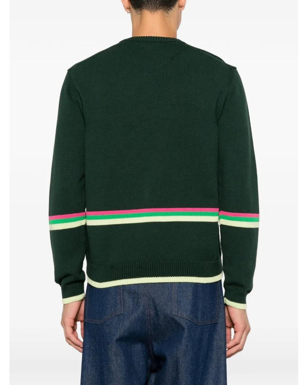 J.W. Anderson Green Lamb-Intarsia Striped-Trim Sweater for men