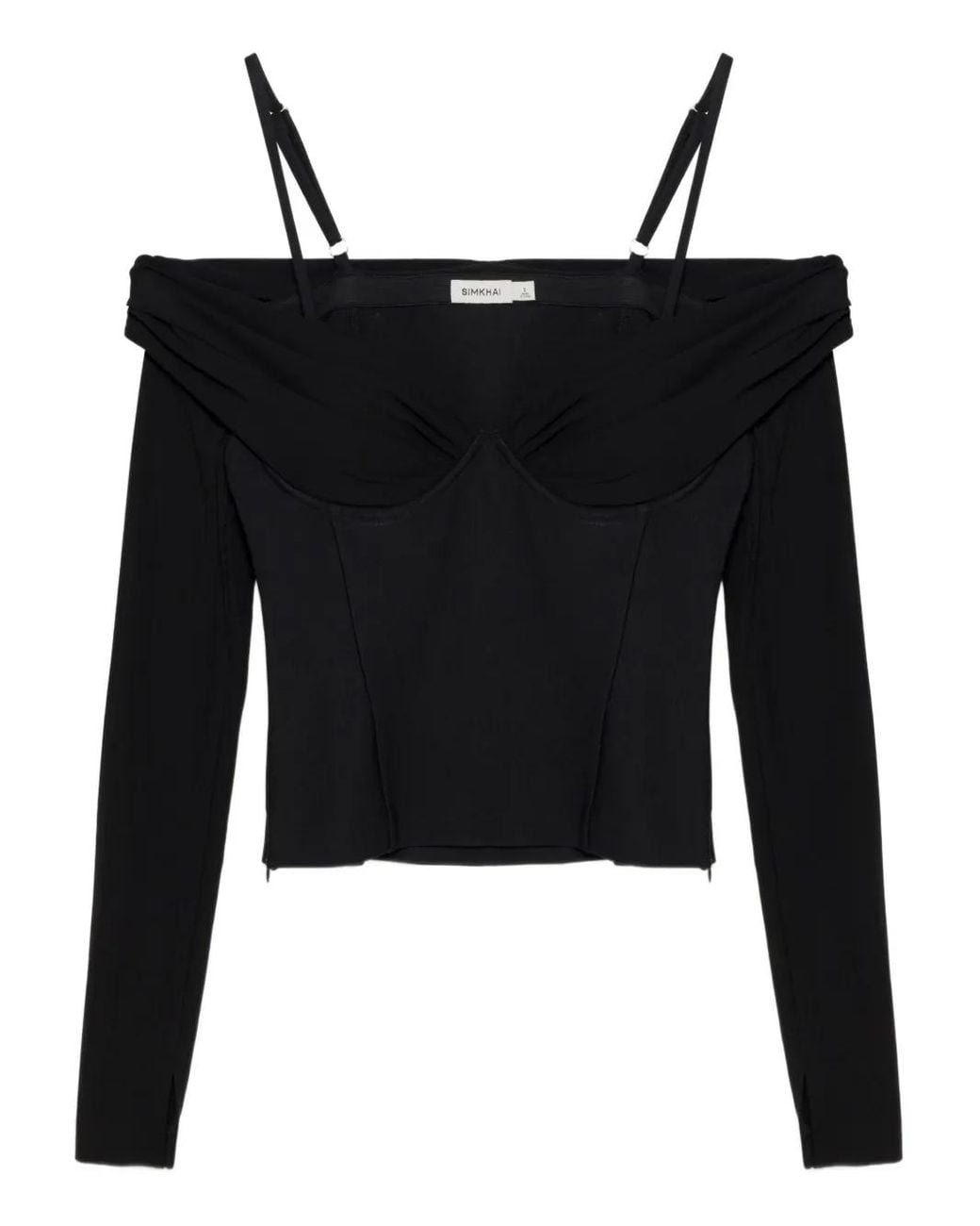 Jonathan Simkhai Black Hazel Jersey Gathered Off-Shoulder Top