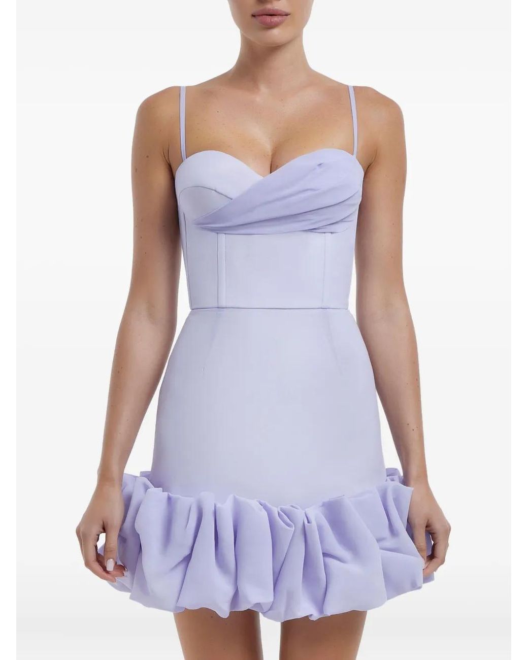 POST MERIDIEM Purple Draped Ruffle Bustier Mini Dress