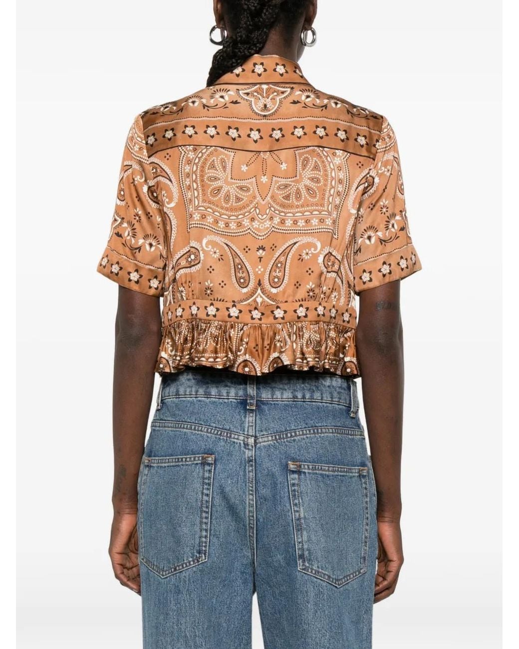 Sandro Brown Bandana Print Cropped Shirt