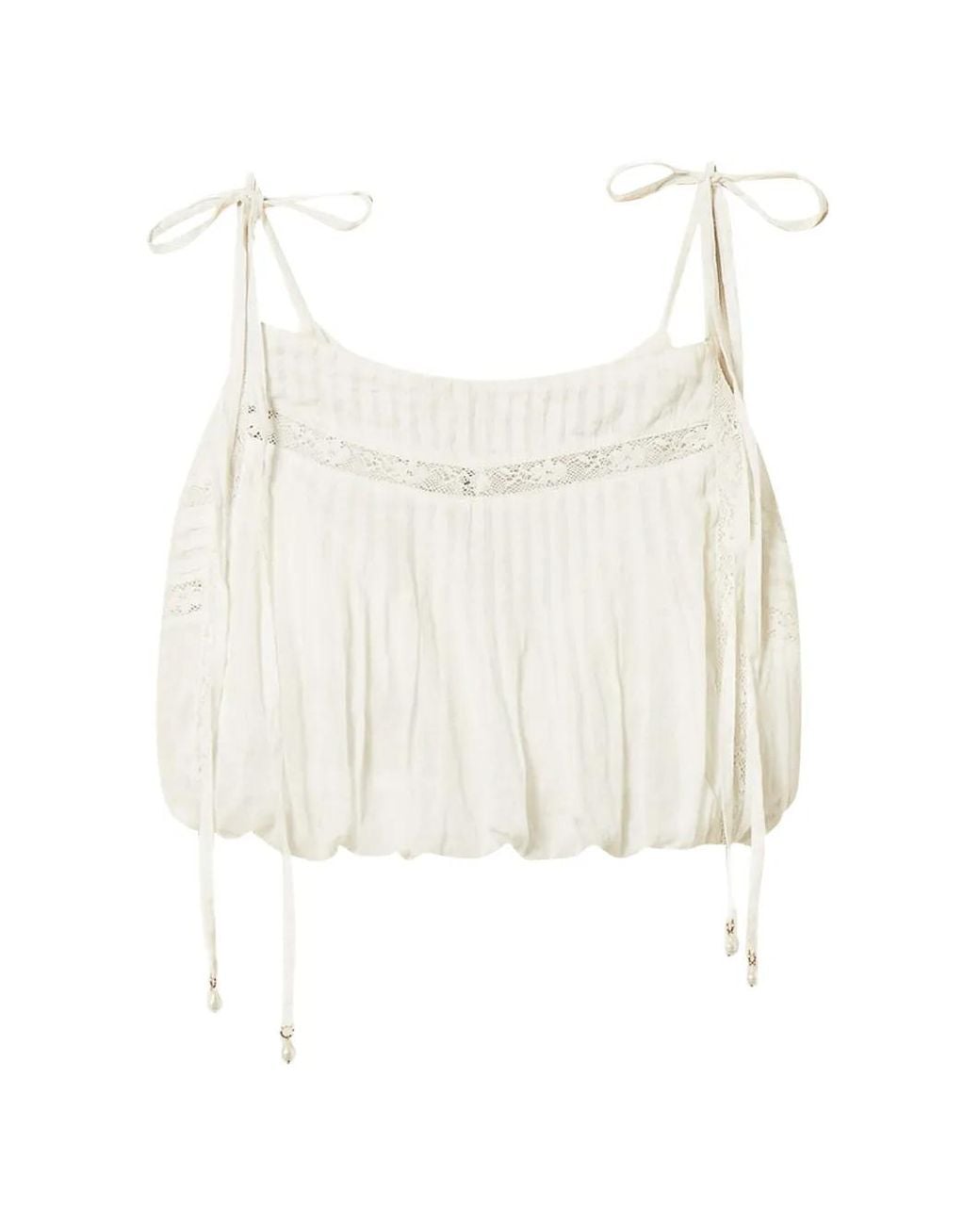 Twinset White Cropped Muslin Top With Lace