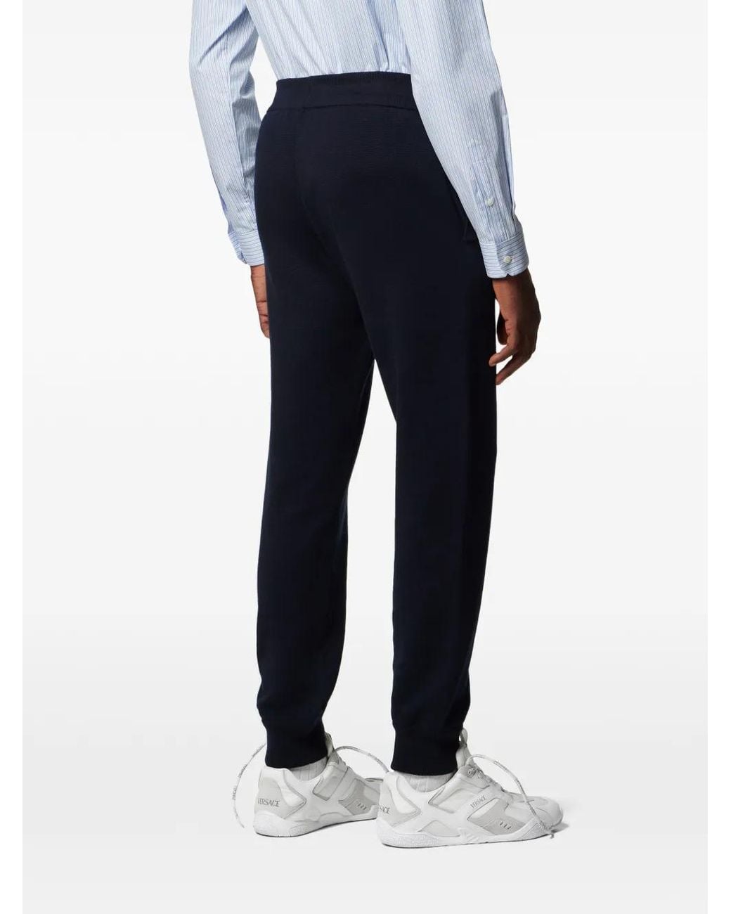 Versace Blue Cashmere-Cotton Knit Sweatpants for men