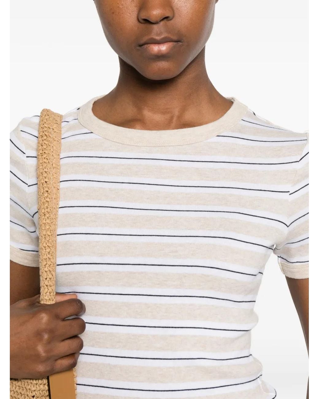 Enza Costa White Striped Cotton T-Shirt