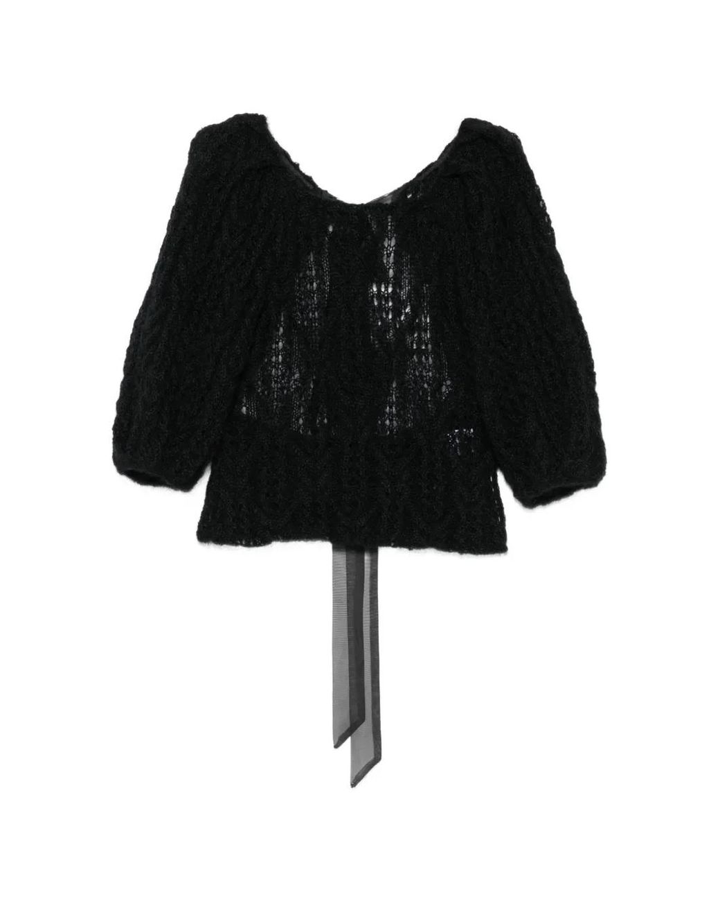 PAULINE DUJANCOURT Black Open-Back Crochet-Knit Top