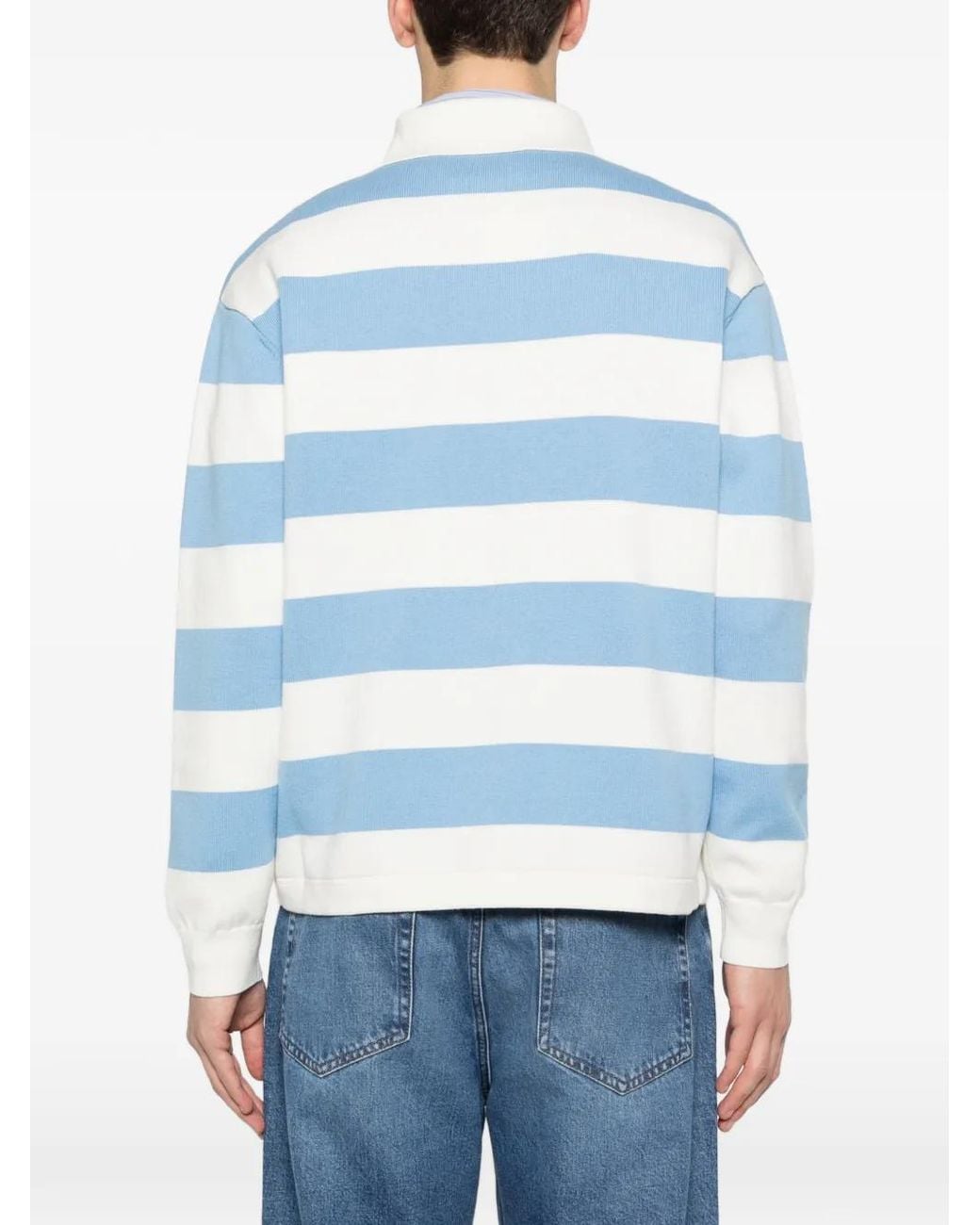 Axel Arigato Blue Rey Striped-Pattern Logo-Embroidery Polo Sweater