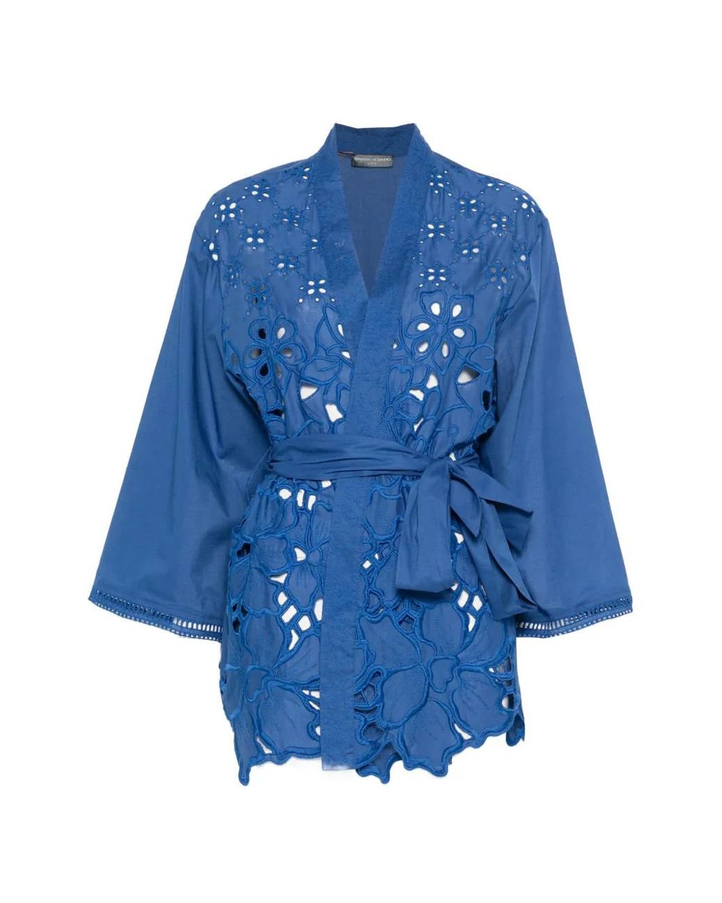 Ermanno Scervino Blue Broderie-Anglaise Belted Coat