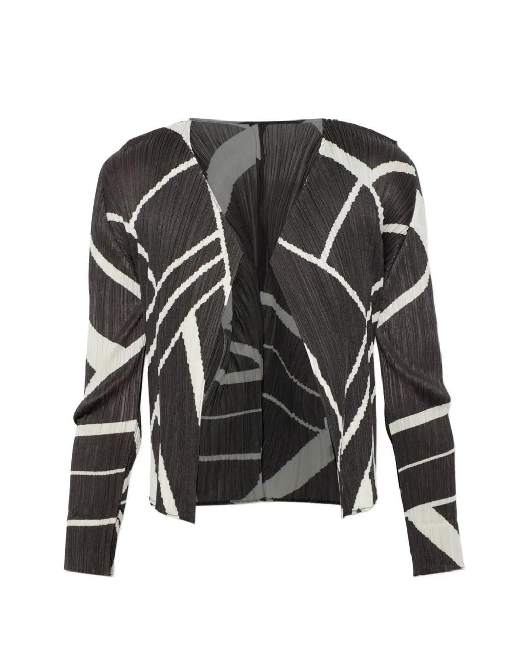 Pleats Please Issey Miyake Black Pleated Geometric-Print Jacket