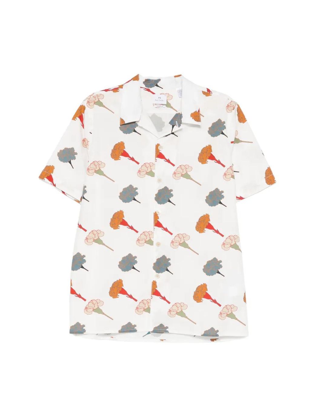 Paul Smith White Carnation Print Short-Sleeve Shirt for men