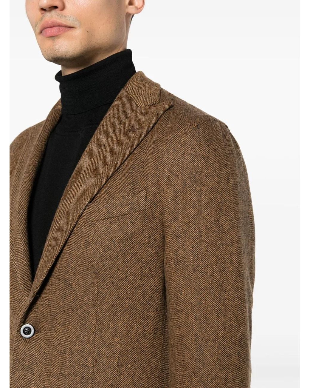Boglioli Brown Herringbone Single-Breasted Blazer for men