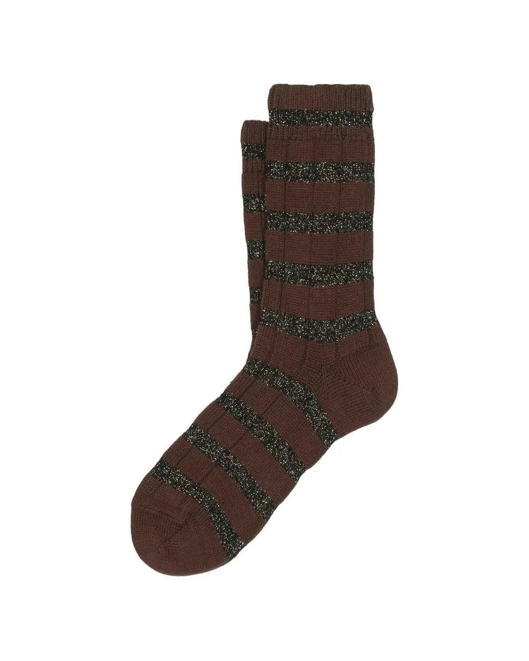 ANT45 Brown Dublin Striped Ribbed-Knit Socks