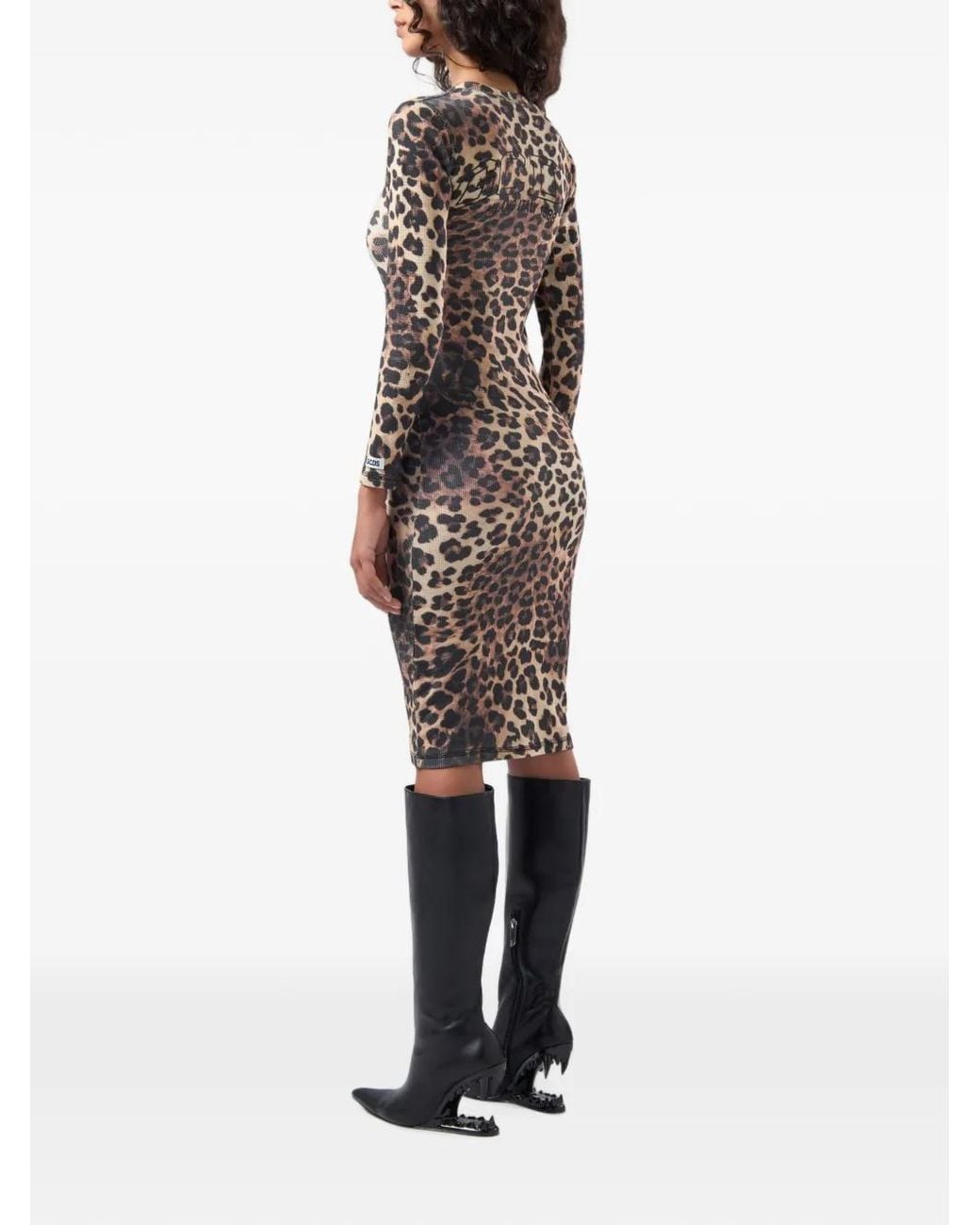 Gcds White Leopard-Print Midi Dress