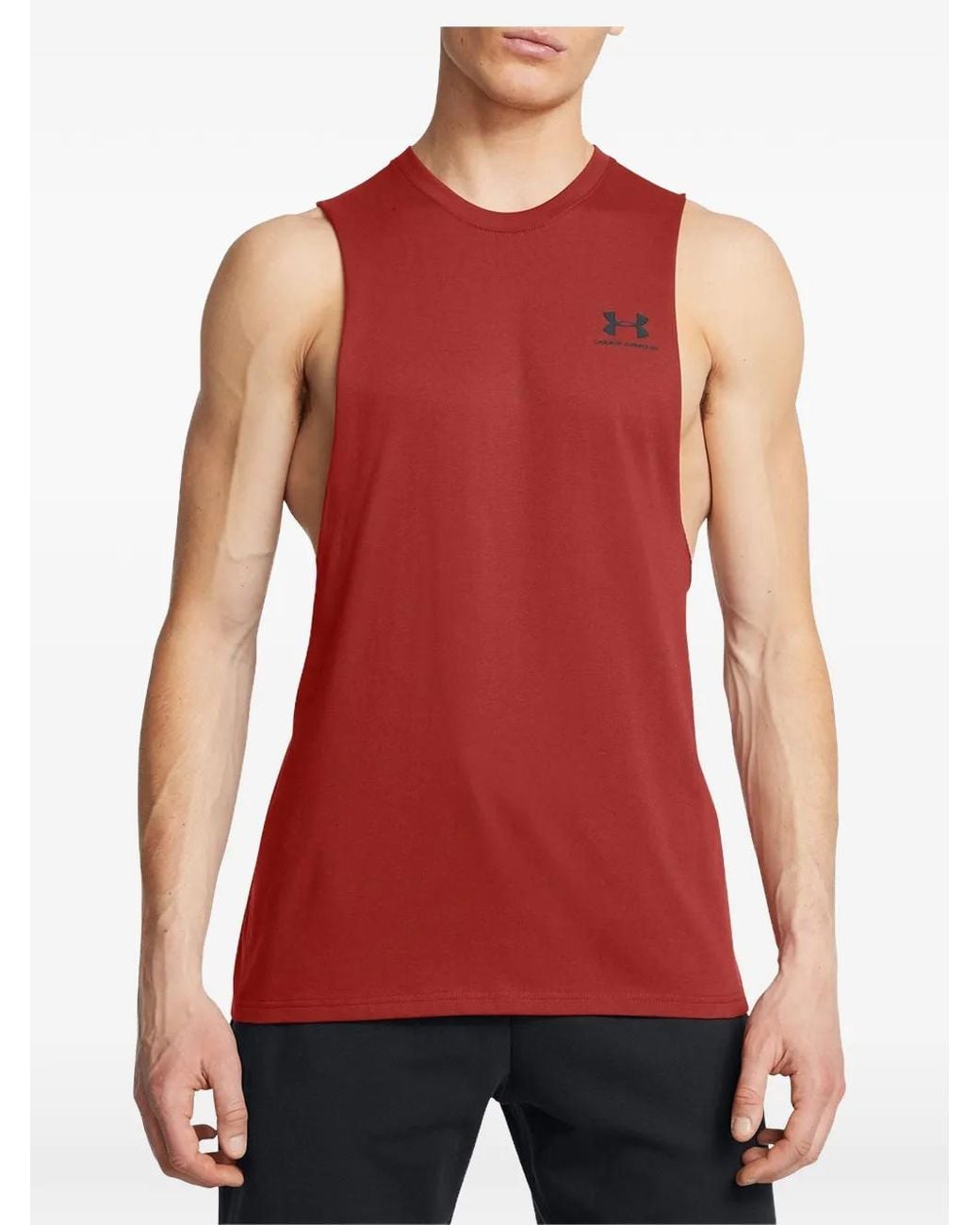 Under Armour Red Logo-Print Cut-Off Tank Top for men