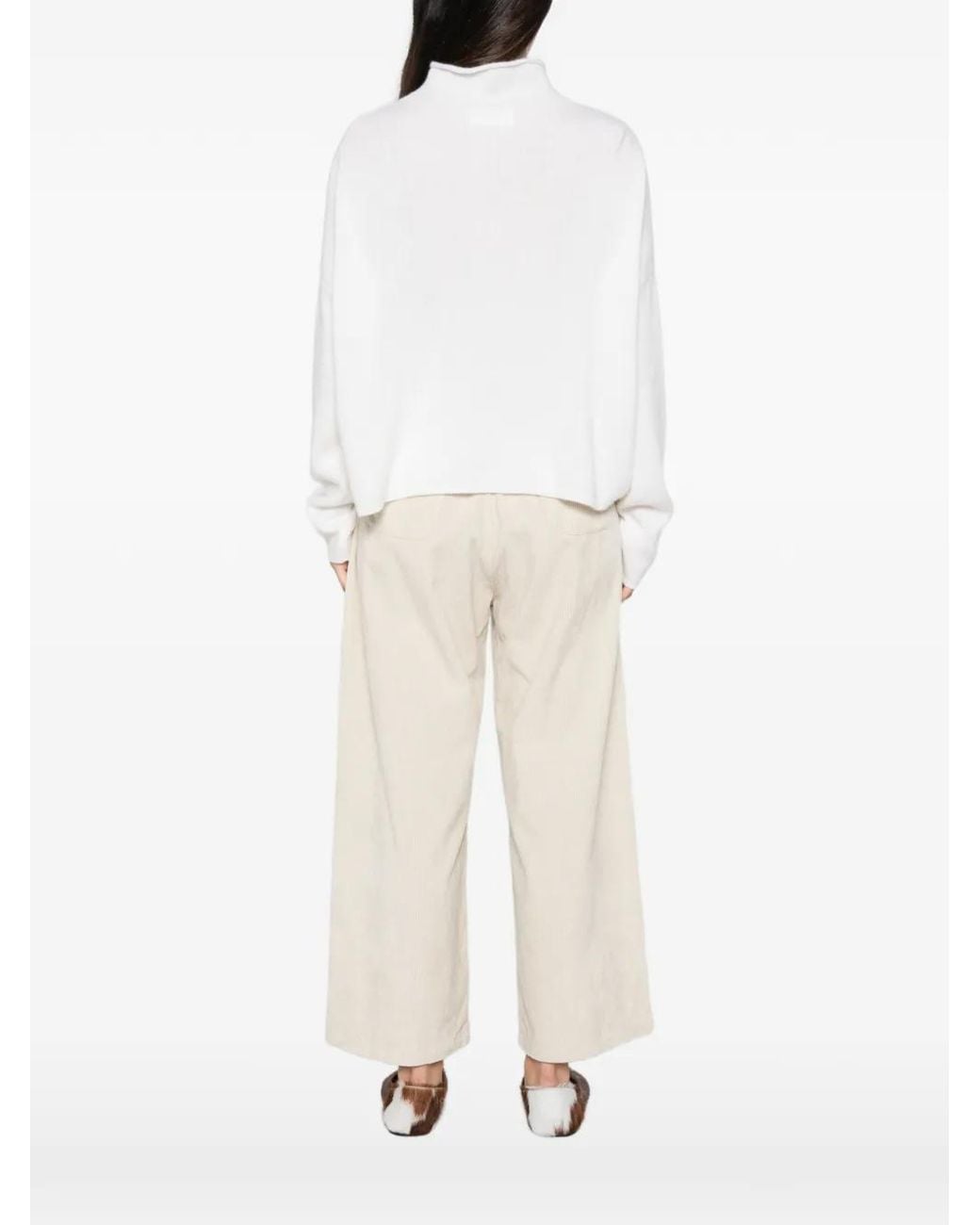 Lisa Yang White High-Neck Drop-Shoulder Sweater