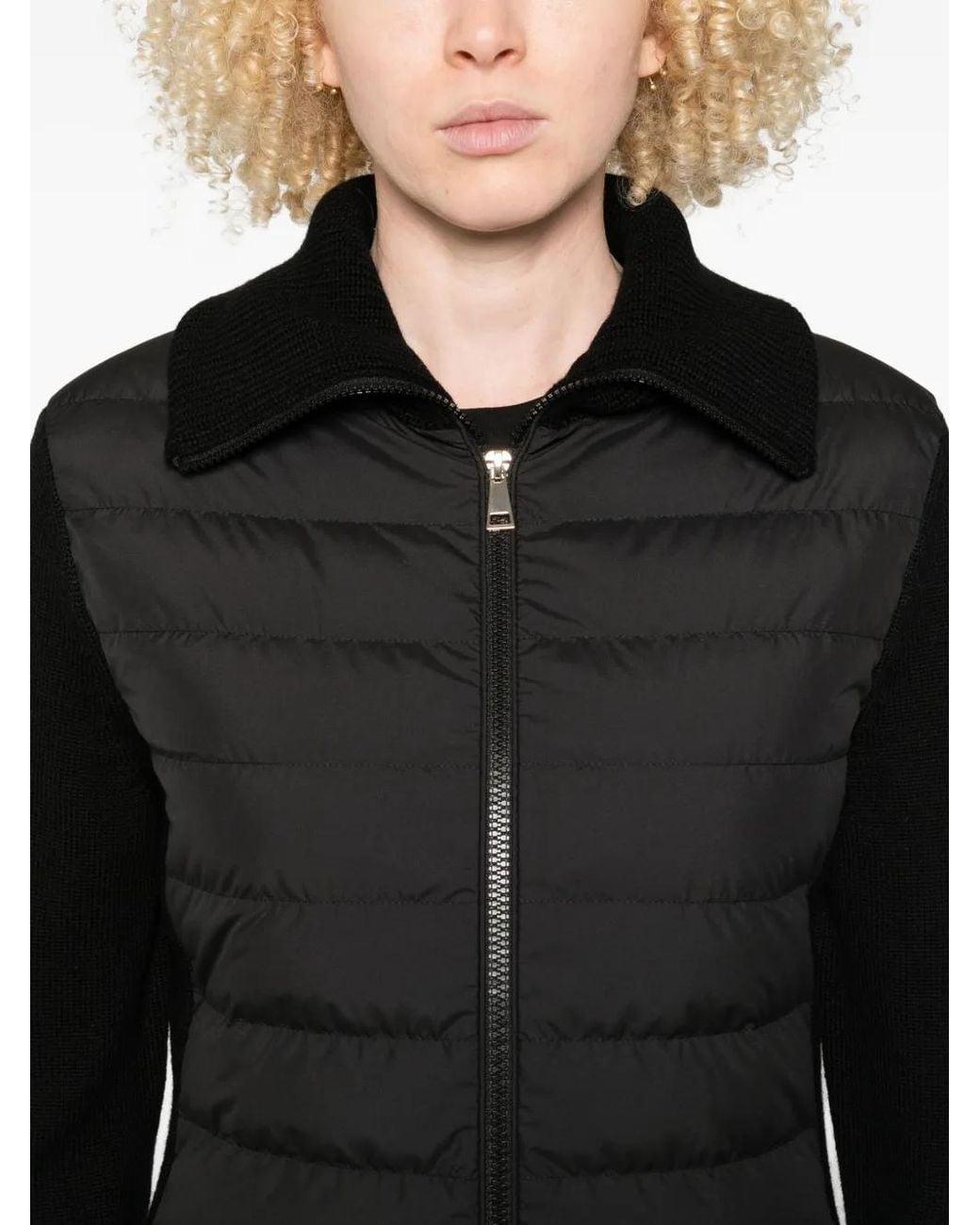 Plumífero Con Panel De Punto Moncler de color Black