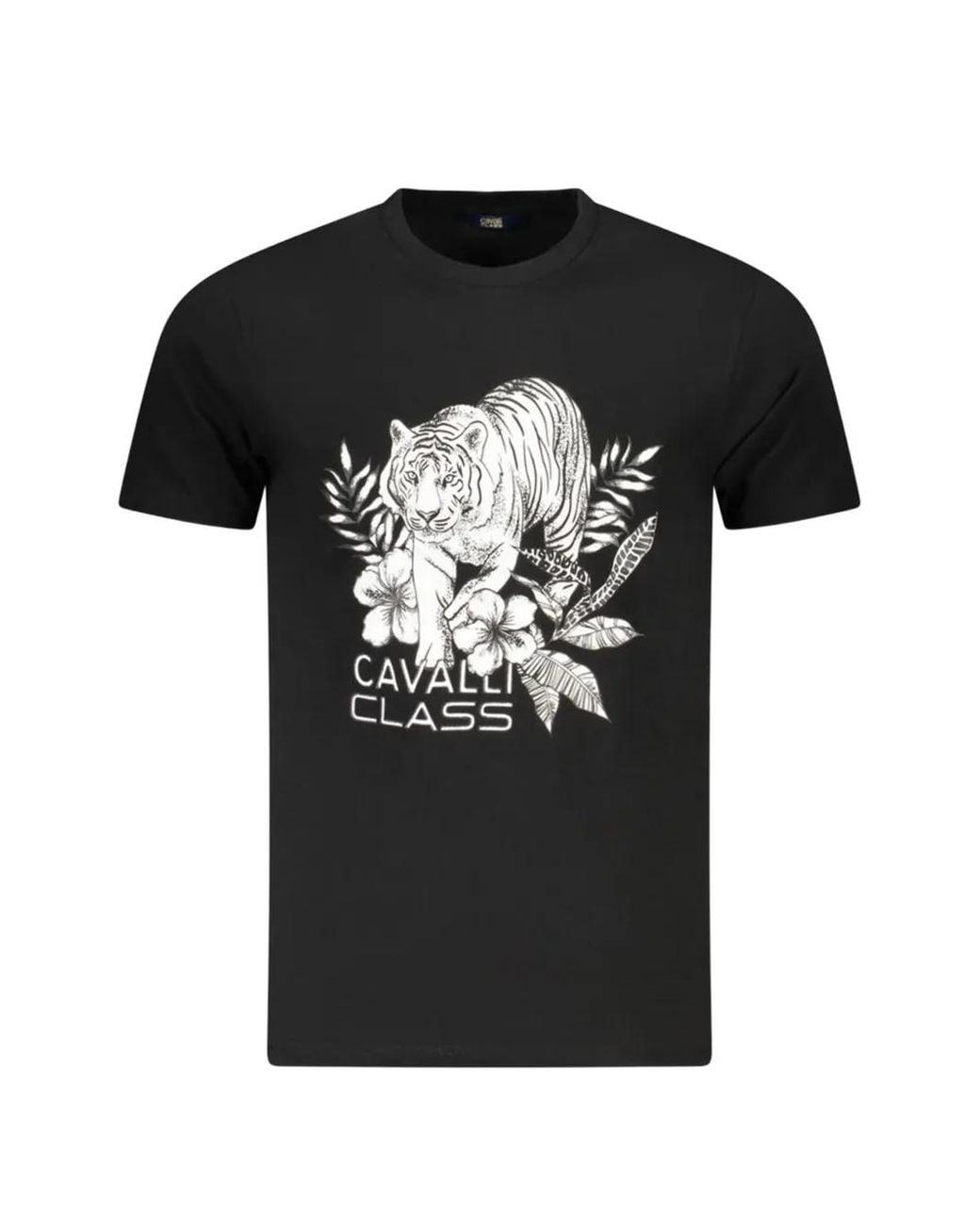 Roberto Cavalli Black Tiger-Print T-Shirt for men