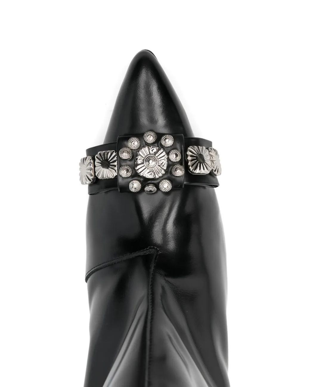 Toga Black Toe-Embellishment Pointed-Toe Leather Boots