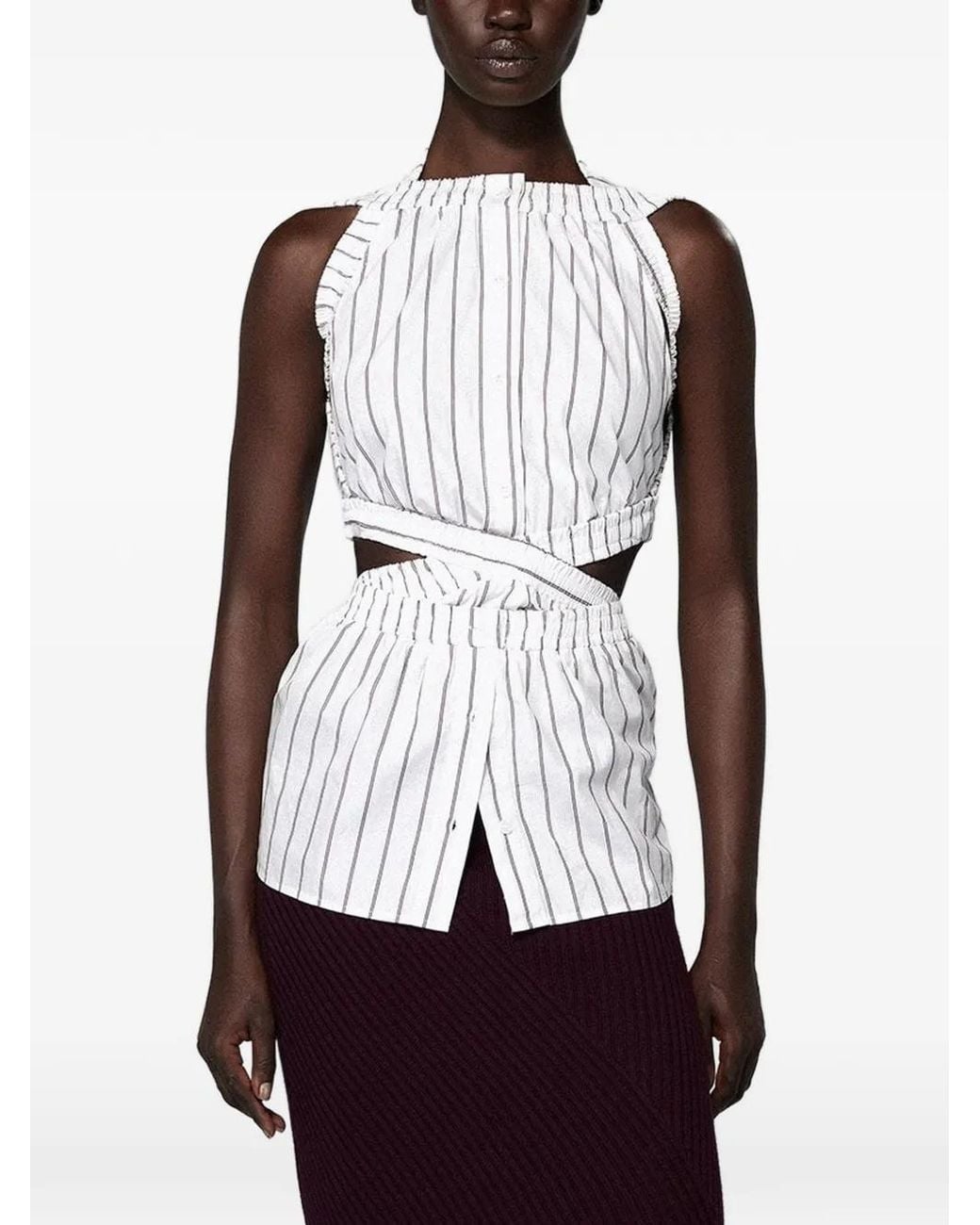 SRVC Studio White Striped Cut-Out Top