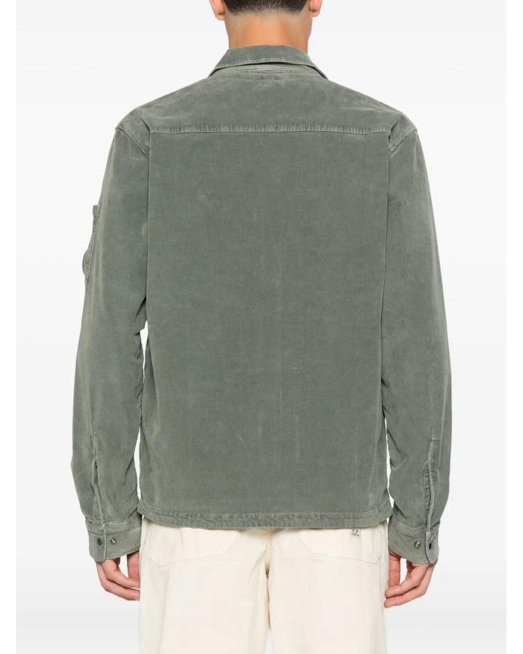 C P Company Green Relaxed Fit Corduroy Jacket With Classic Collar for men