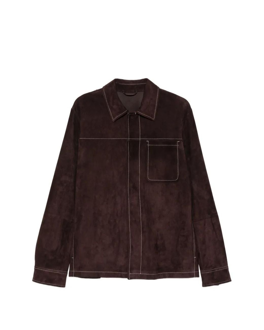 Eleventy Brown Contrast-Stitched Suede Jacket for men