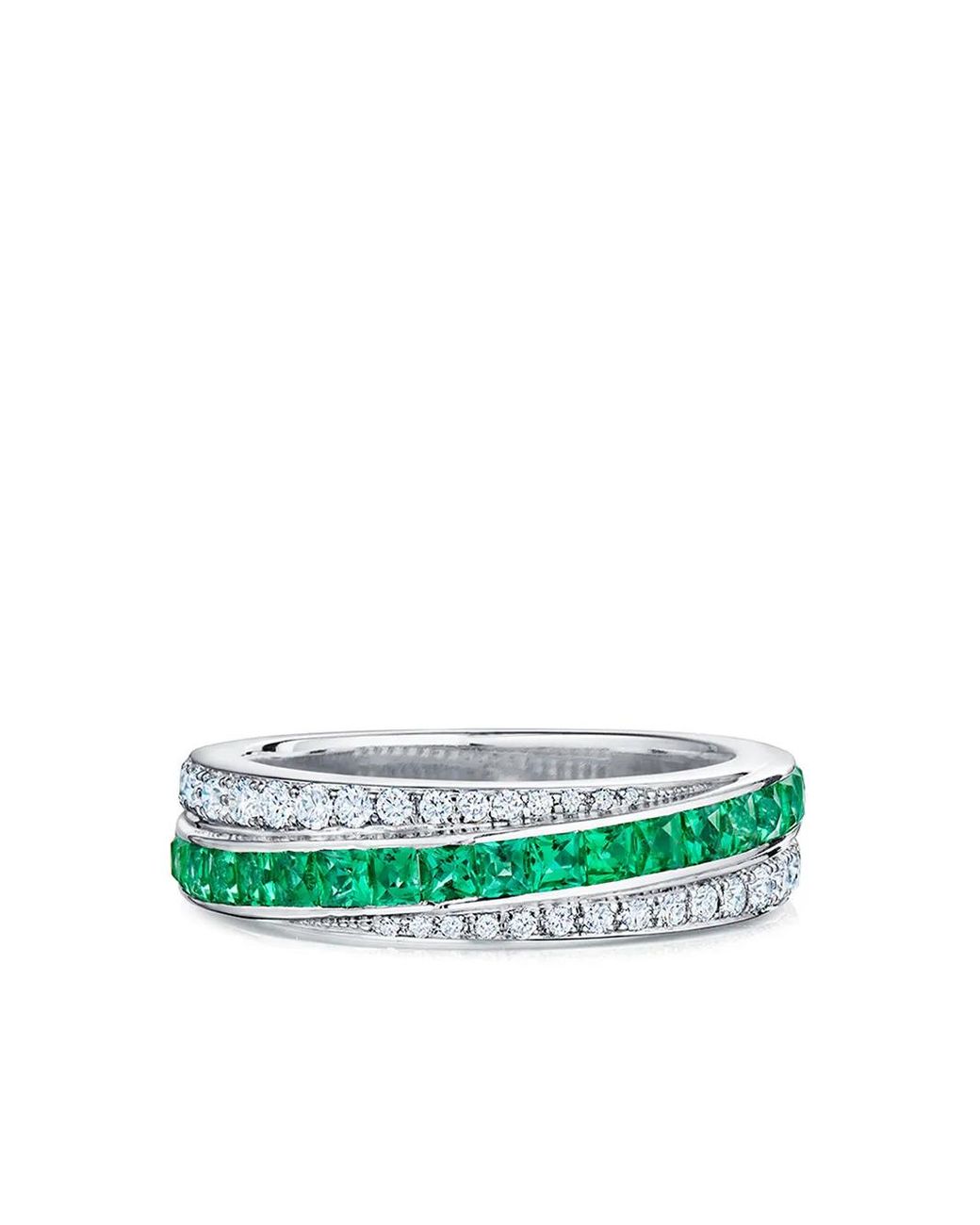 Kwiat Green 18Kt Splendor Diamond And Emerald Stripe Partway Band