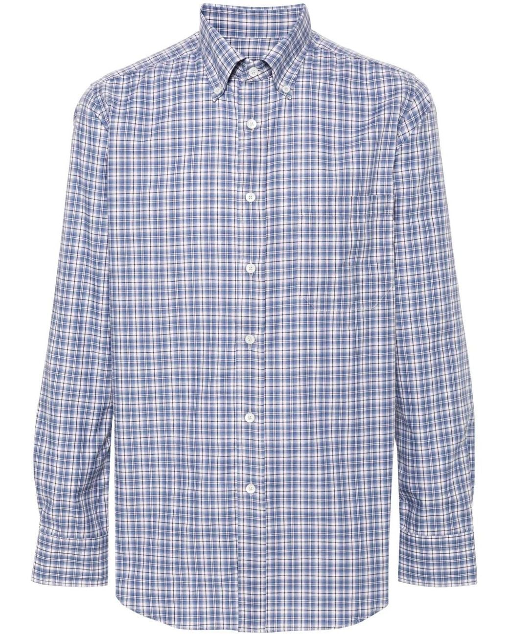 Canali Blue Plaid-Check Shirt for men