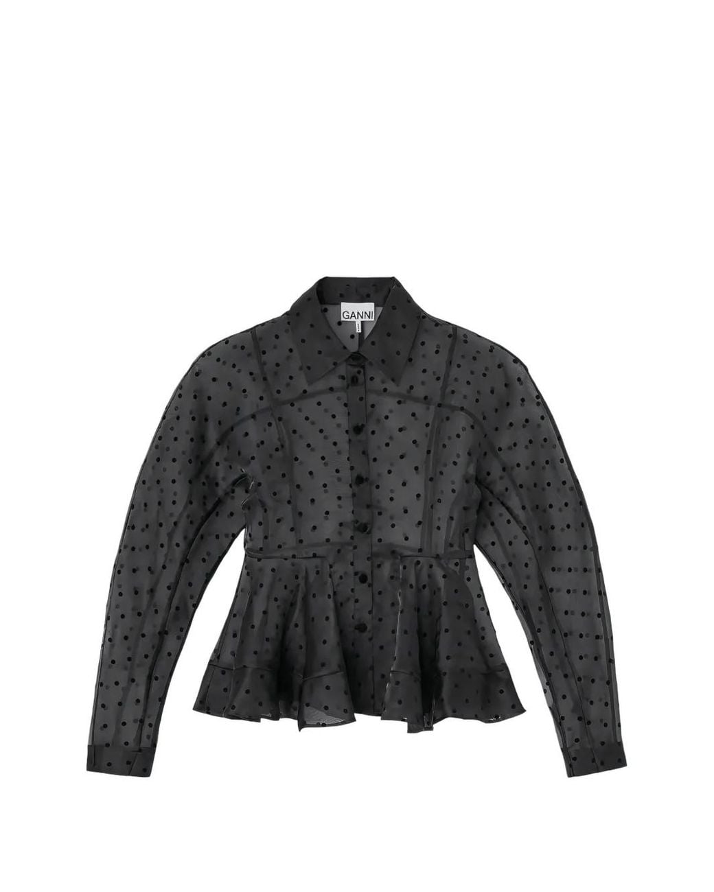 Ganni Black Organza Peplum Shirt