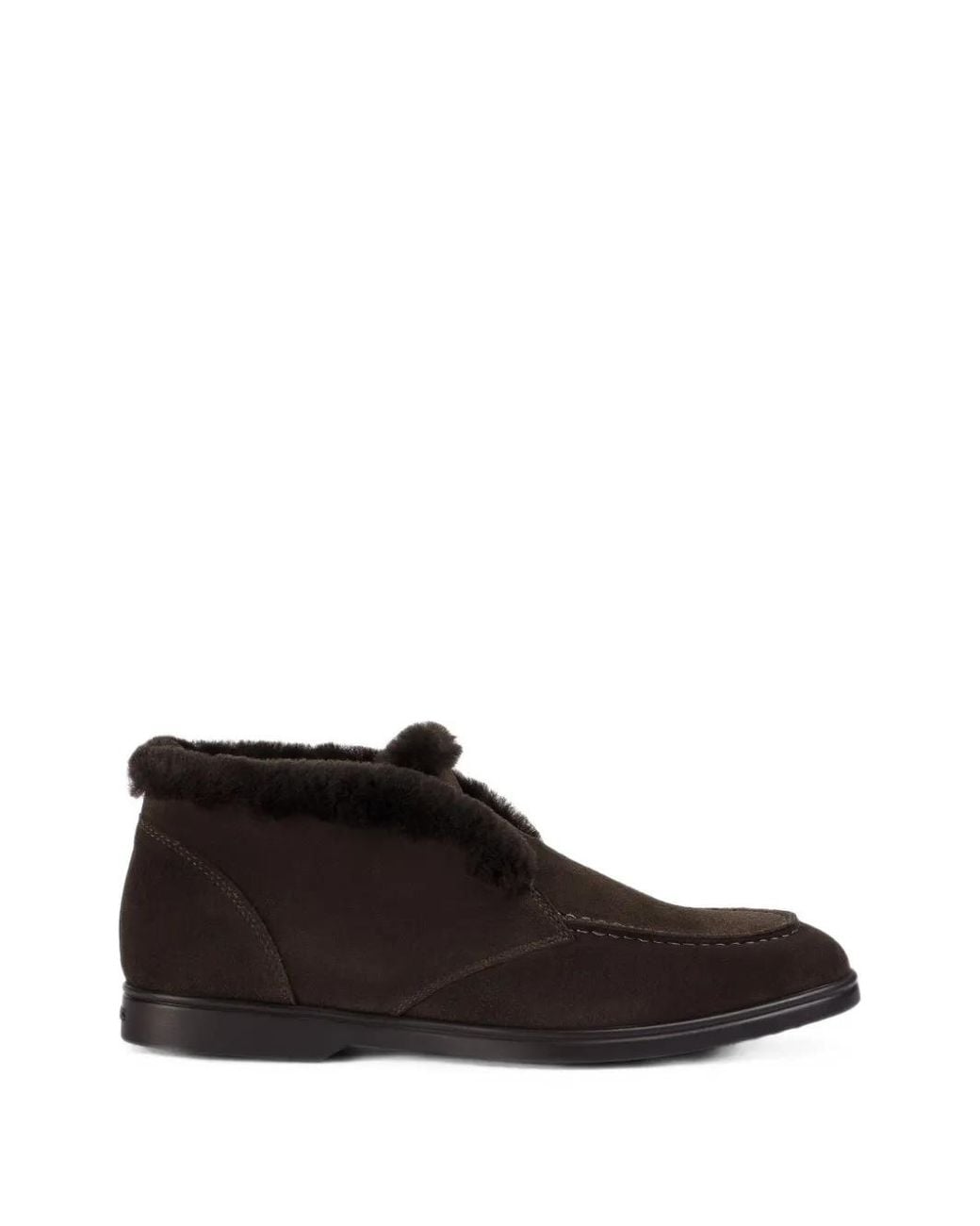 Doucal's White Shearling-Trim Suede Desert Boots