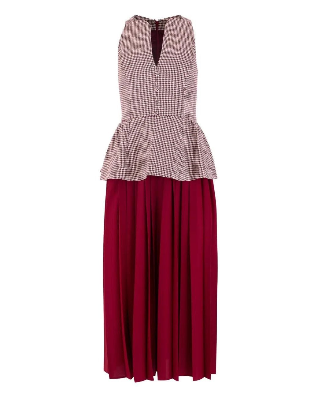 Rosie Assoulin Red Robe Péplum À Motif Pied-De-Poule