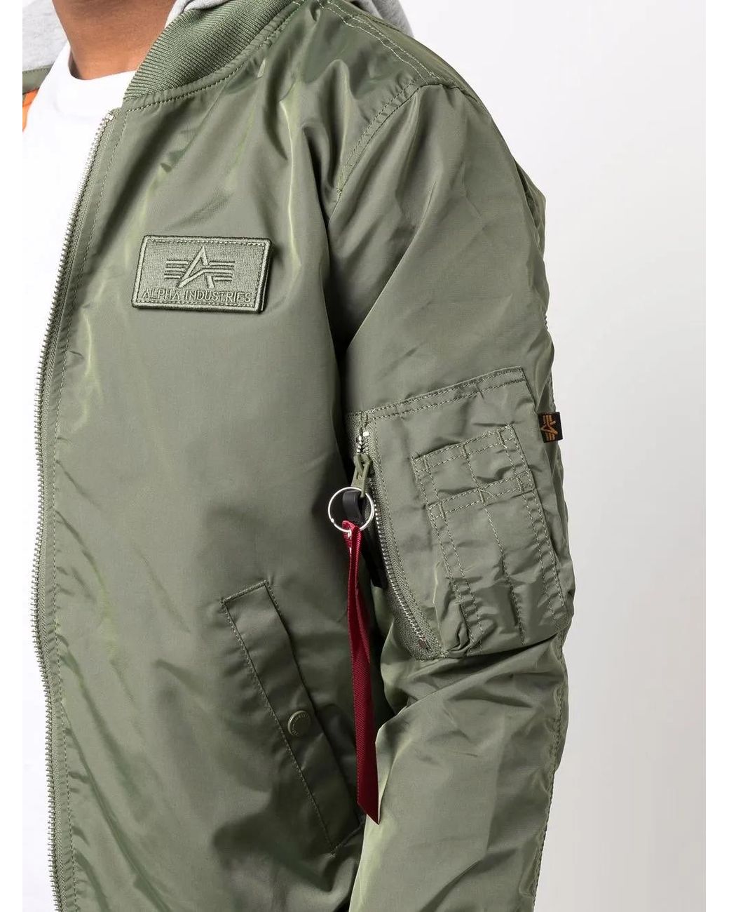 Alpha Industries Green Logo Print Bomber Jacket for men