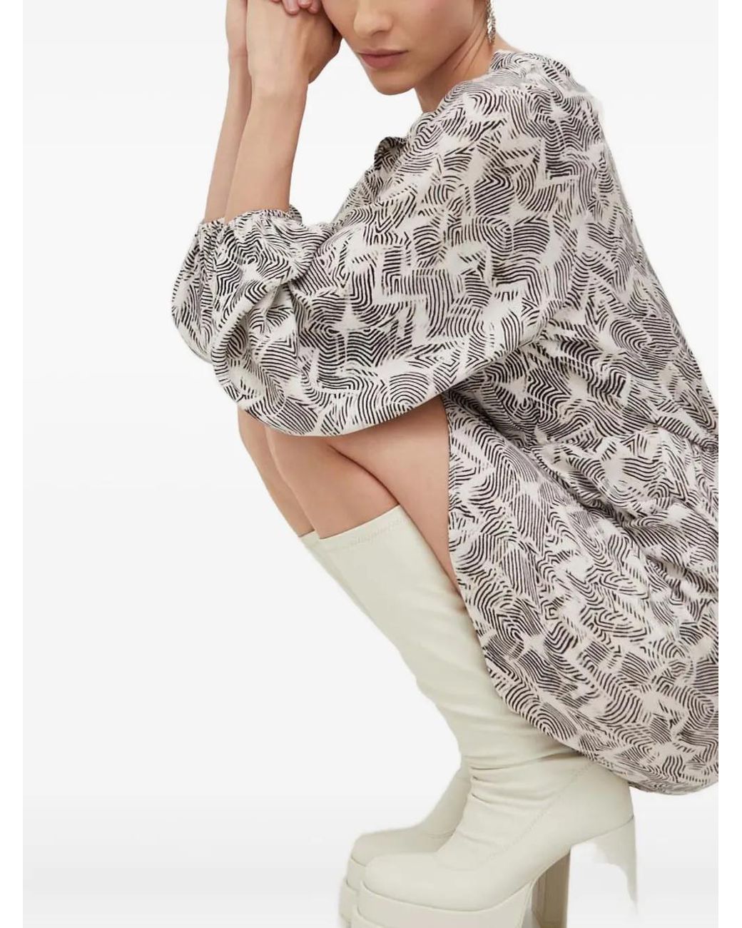 Patrizia Pepe Gray V-Neck Patterned Mini Dress