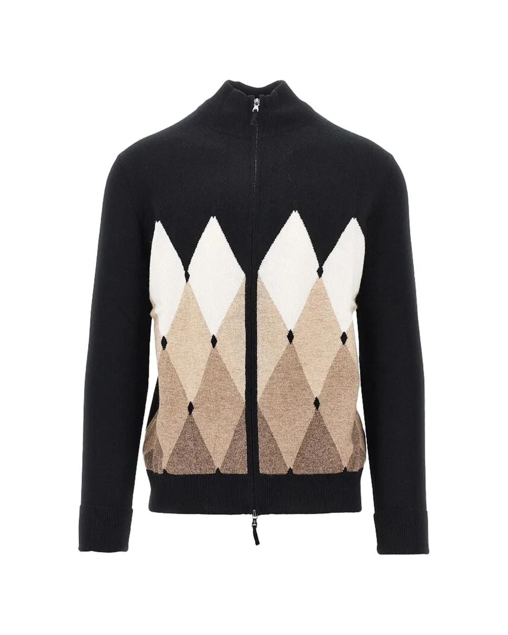 Ballantyne Black Argyle-Intarsia Zip-Up Cardigan for men
