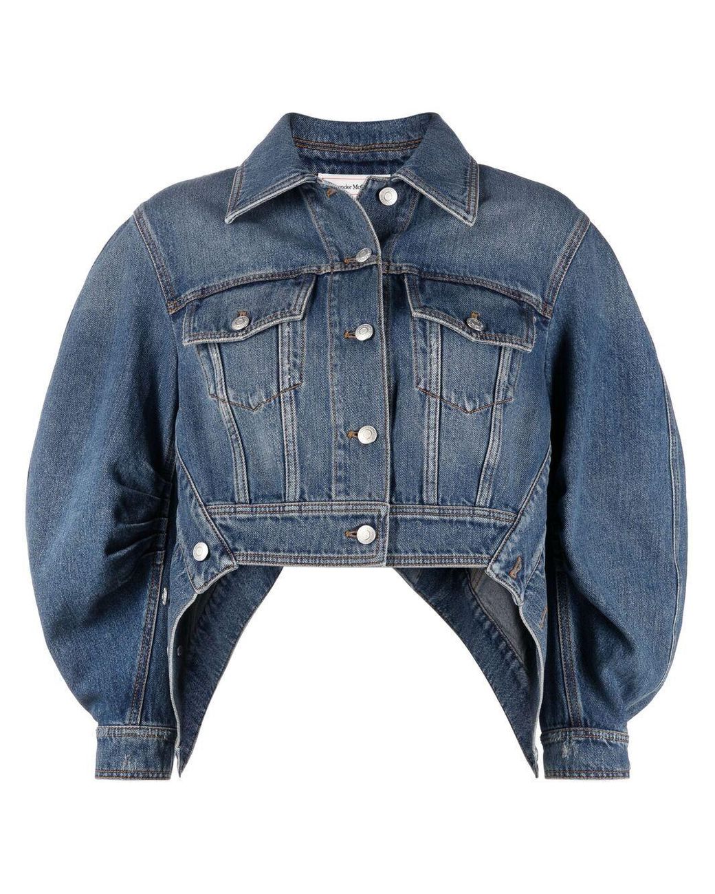Alexander McQueen Puff-sleeve Denim Jacket in Blue - Lyst