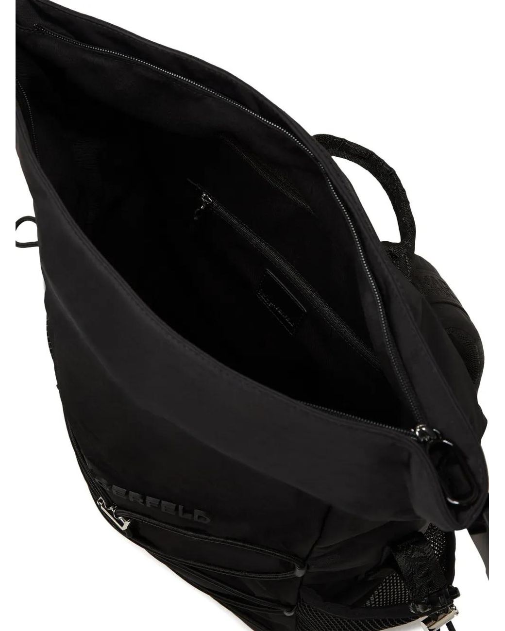 Karl Lagerfeld Black Utility Roll-Top Drawstring Backpack for men